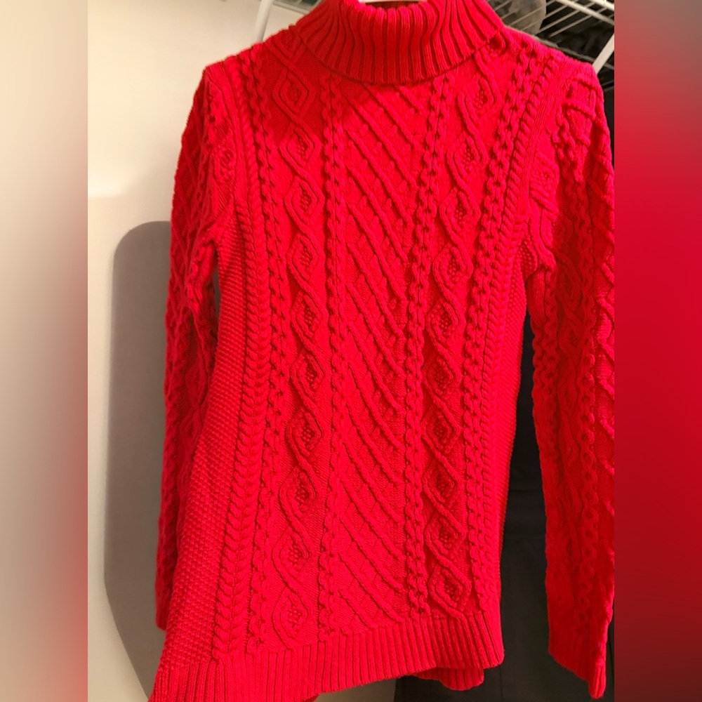 Lands' End Red Cable Knit Turtleneck Sweater - Women's Size S (6-8)